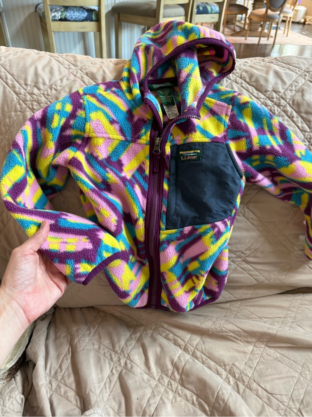 L.L. Bean Kids Multicolor Fleece Hoodie - Purple, Yellow & Teal